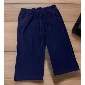 Danskin Cropped Pants Womens XL Blue Mid Rise Stretch Pockets Drawstring